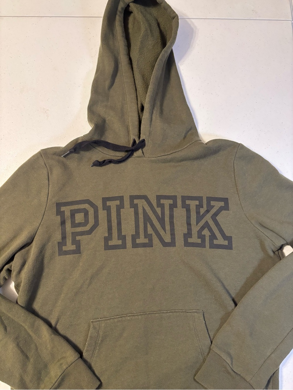 PINK Victoria's Secret size medium Olive Green Hoodie Sweatshirt